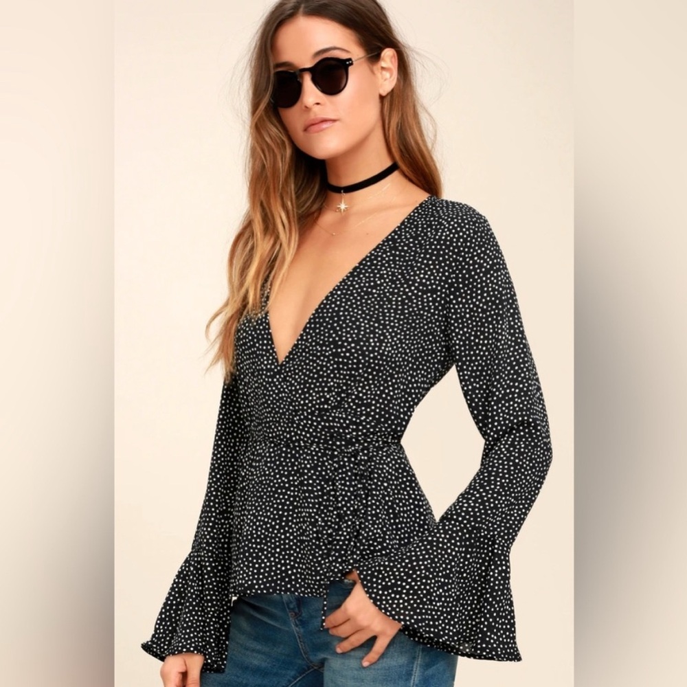 Lulu's “Love is Enough” Wrap Top Black and White Polka Dot Blouse